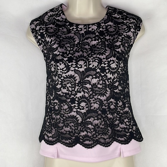 Robert Rodriguez Black Lace Over Lilac Top - Picture 2 of 8